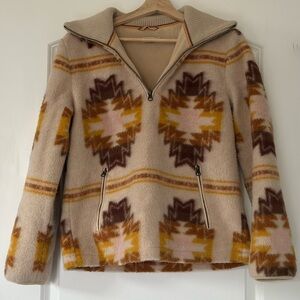 Faherty Doug Goodfeather Fleece Beige and Yellow Patterned Jacket Size Small